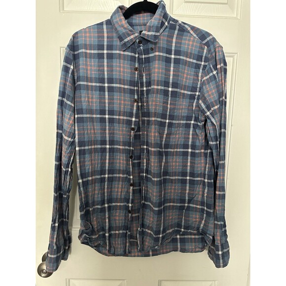 J.Crew Men's Shirt M  Blue And Orange Plaid Long Sleeve Button Collared medium - Picture 1 of 3